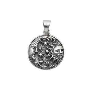 COLGANTE MEDALLA LUNA, SOL PLATA ENVEJECIDA