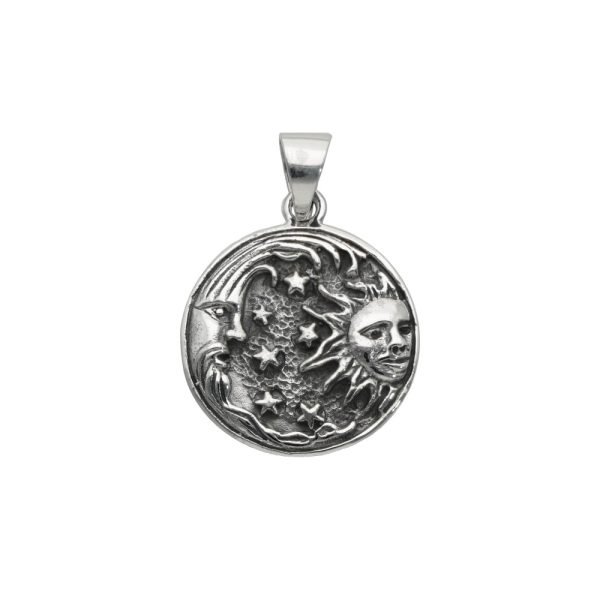 COLGANTE MEDALLA LUNA, SOL PLATA ENVEJECIDA