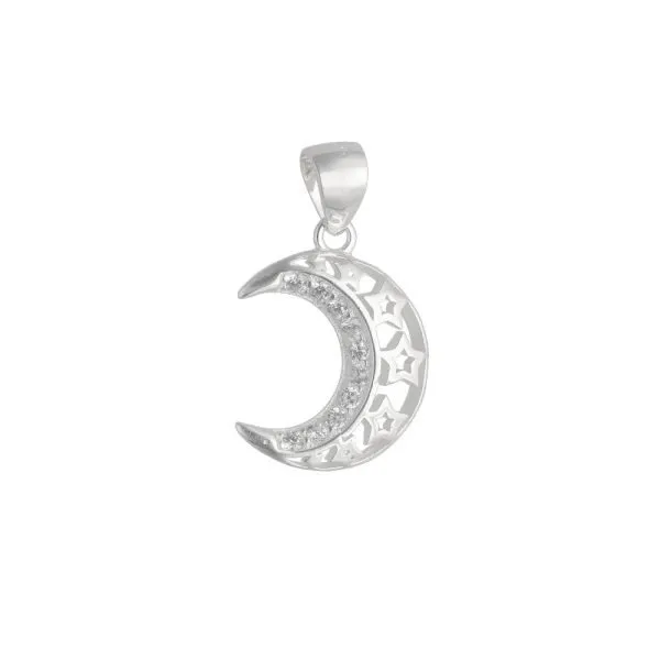 COLGANTE LUNA Y ESTRELLAS CALADAS MICROCIRCÓN