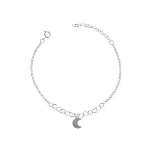 PULSERA ROLO CON CORAZONES ENTRELAZADOS Y LUNA COLGANTE