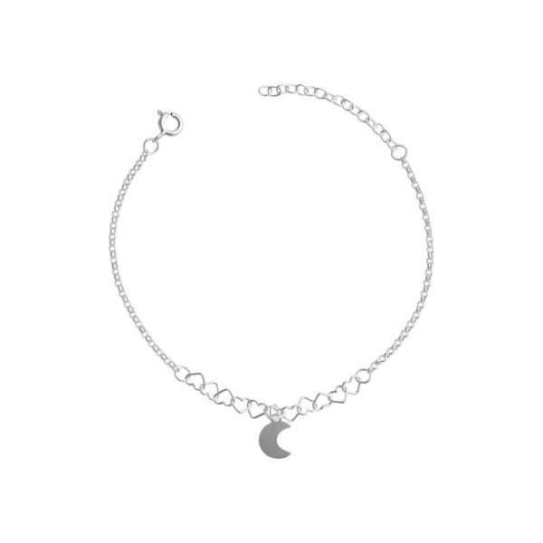 PULSERA ROLO CON CORAZONES ENTRELAZADOS Y LUNA COLGANTE