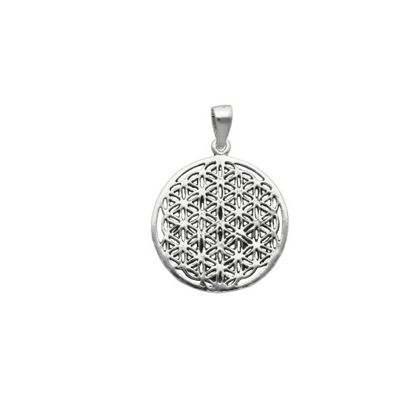 COLGANTE FLOR DE LA VIDA PLATA ENVEJECIDA