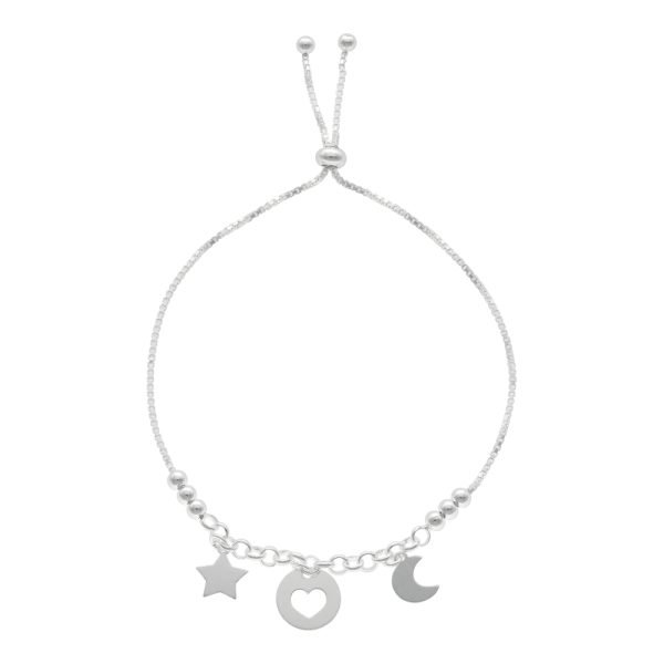 PULSERA AJUSTABLE CORAZÓN, ESTRELLA, LUNA