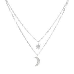 COLLAR DOBLE, LUNA Y ESTRELLA MICROCIRCÓN