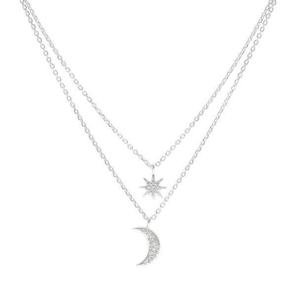 COLLAR DOBLE, LUNA Y ESTRELLA MICROCIRCÓN