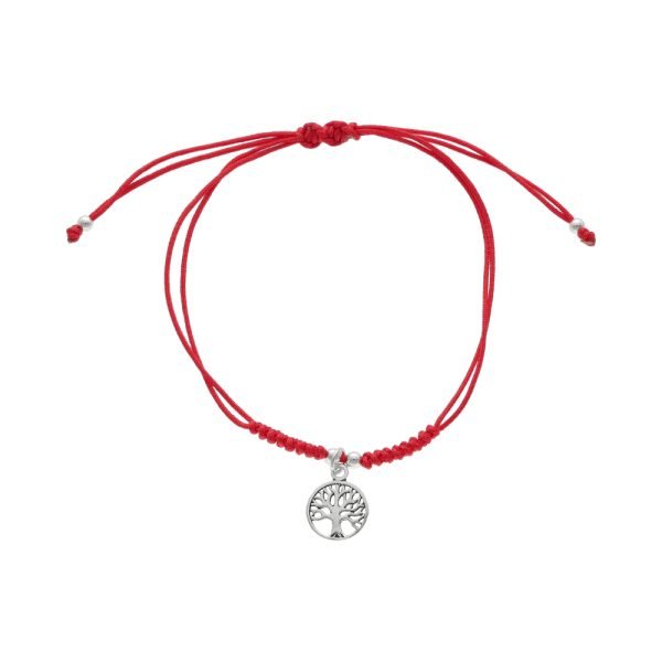PULSERA AJUSTABLE ÁRBOL DE LA VIDA PLATA ENVEJECIDA HILO ROJO
