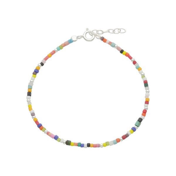 PULSERA MOSTACILLA MULTICOLOR BOLITAS DE PLATA