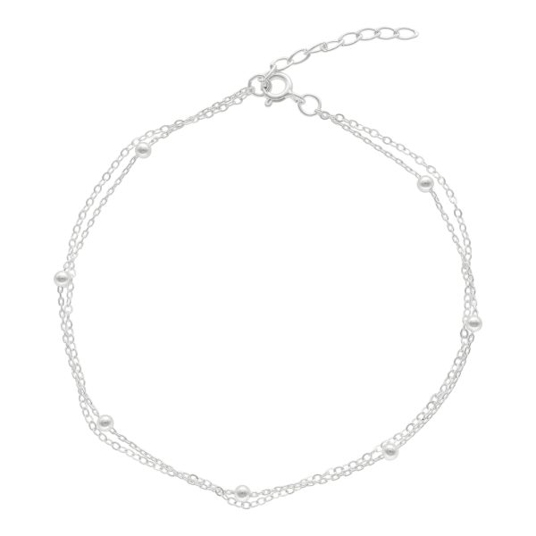 TOBILLERA DOBLE CON BOLITAS Y CADENA LIMADA