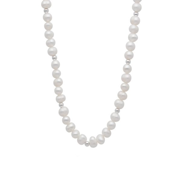 COLLAR PERLA DE RÍO  5 MM  BOLITA  DE PLATA 3 MM