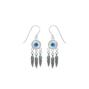 ARO LARGO OJO TURCO  PLUMAS PLATA ENVEJECIDA