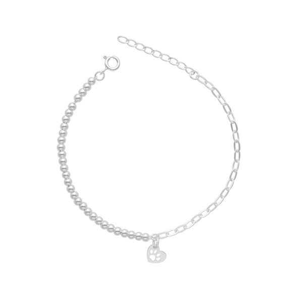 PULSERA BOLITAS LIMADA CORAZÓN HUELLITA DE PERRO
